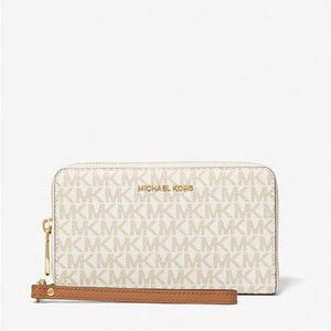 New Michael Kors Logo and Leather Wristlet